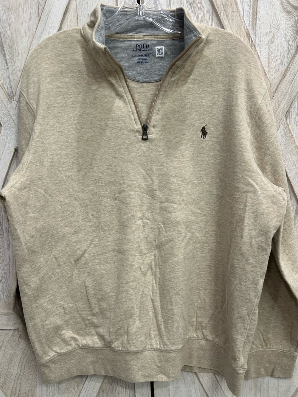 Men’s Polo Ralph Lauren XL Quarter-Zip Pullover Beige Heather Pony Logo